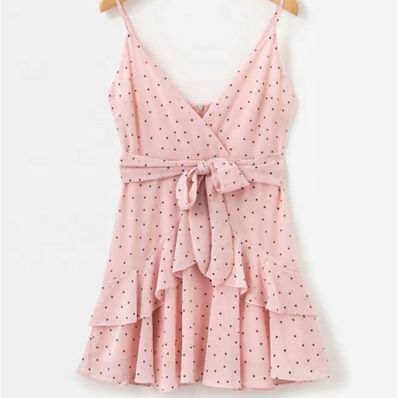 Saints + Secrets Light Pink Polka Dot Chiffon Dress - Picture 1 of 12